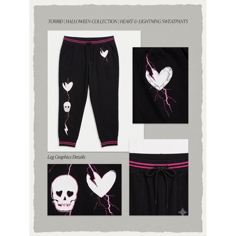 Torrid Halloween Collection Heart Skull Lightning Sweatpants Black Pink 6 6X